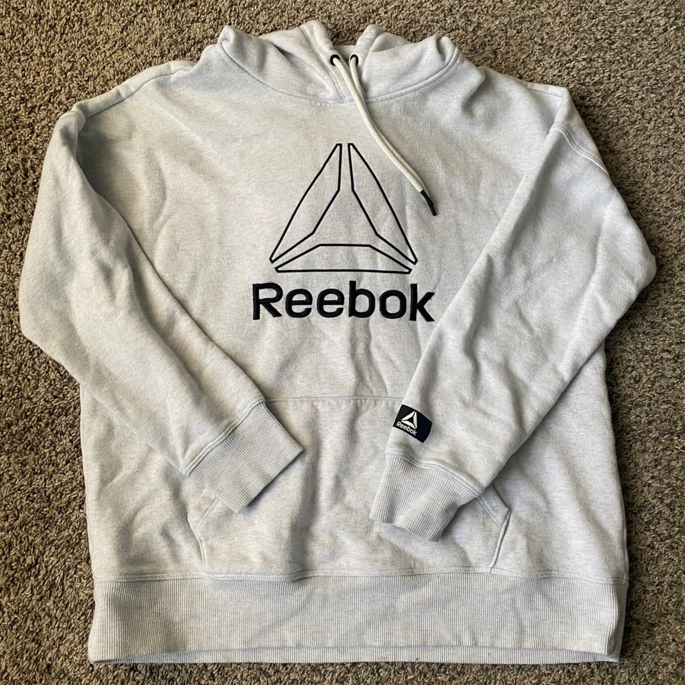 Reebok Mens Gray Hoodie Sweatshirt Pullover Long Sleeve Logo‎ Graphic